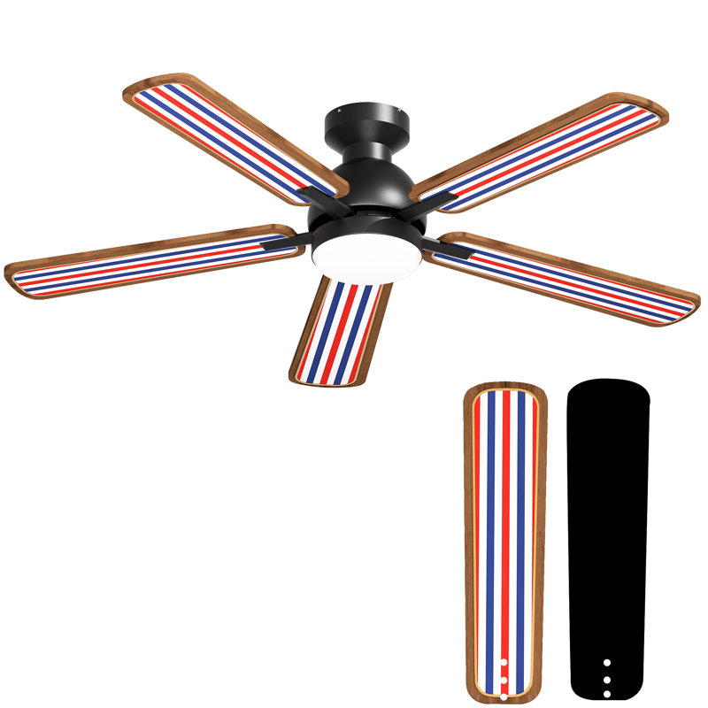 Ventilateur de plafond en bois intelligent à 5 pales de 44 po avec éclairage, moteur à courant continu et réversible, à intensité variable 3 couleurs, montage encastré