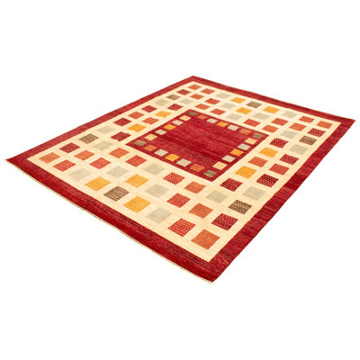 Tapis unique en laine noué à la main rouge foncé / ivoire 8 pi x 10 pi 3 po nouvel âge Ziegler