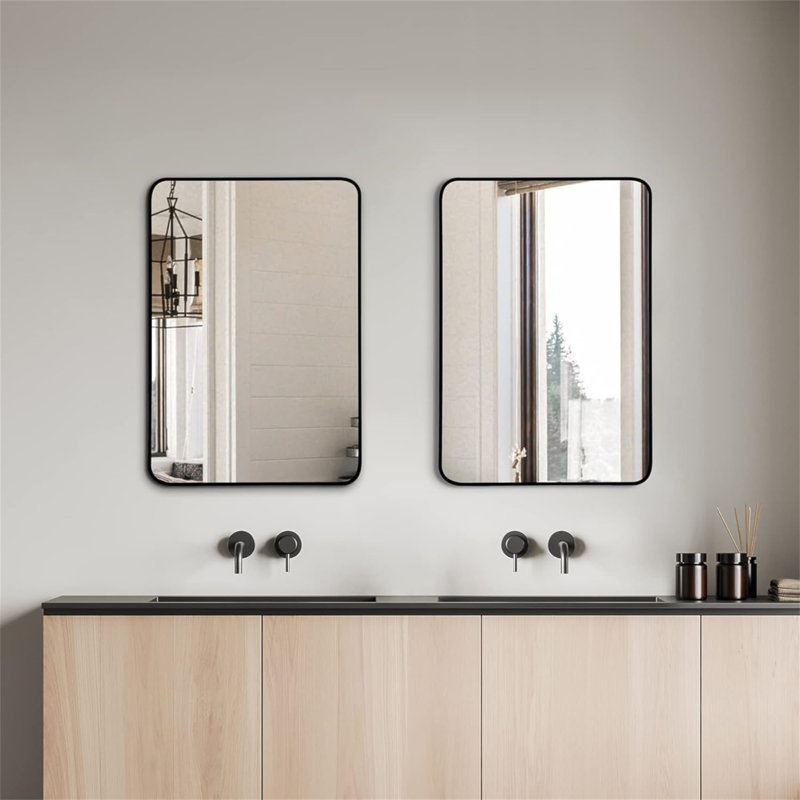24X36 Inch Black Metal Framed Rectangular Bathrrom Mirror For Wall.(W2203135010), 36" x 24", Black