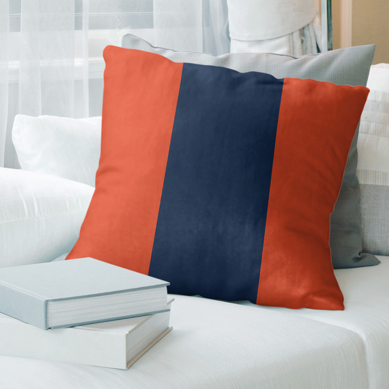 Leather/Suede Reversible Throw Pillow, 26" x 26", Orange/Navy/Orange