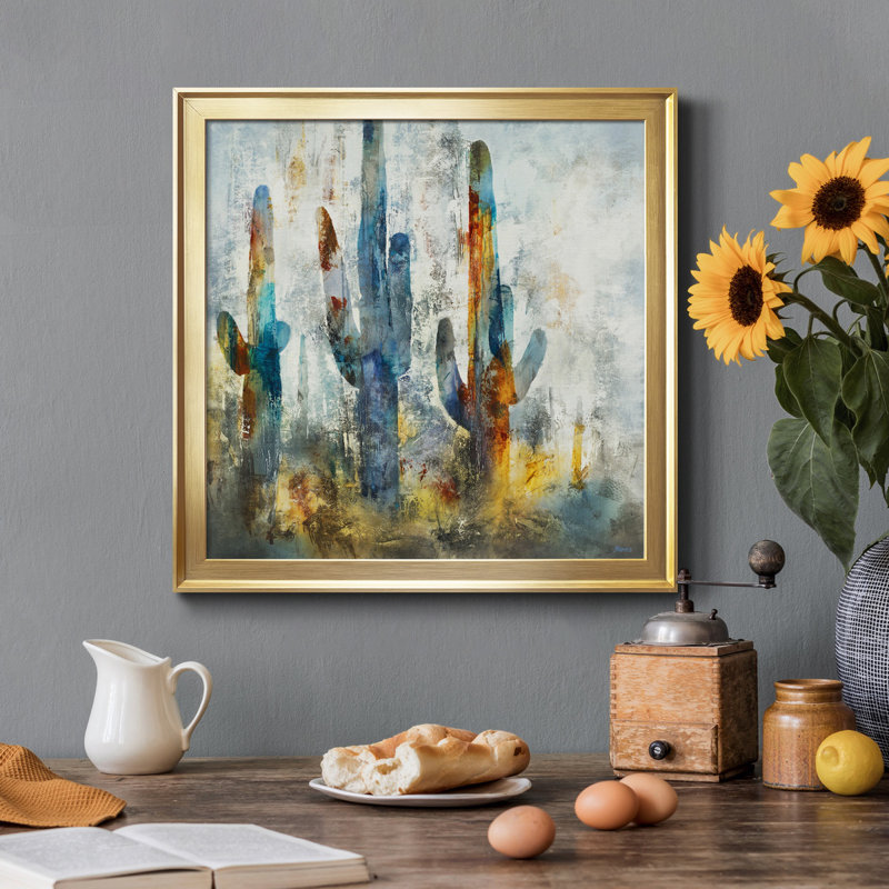 «Saguaro Forest», reproduction d'art sur toile encadrée, H 17,5 po x l 17,5 po x P 1,5 po, Encadré de bois de noyer