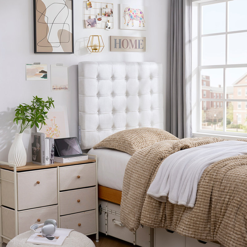 Tavira Allure Left Side Outlet Headboard with Legs - Ribbon Tufted - Velvety White