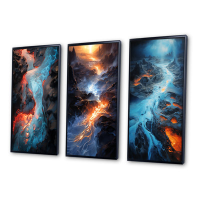 «Wild Blue Lava River In Islande», 3 pièces sur toile