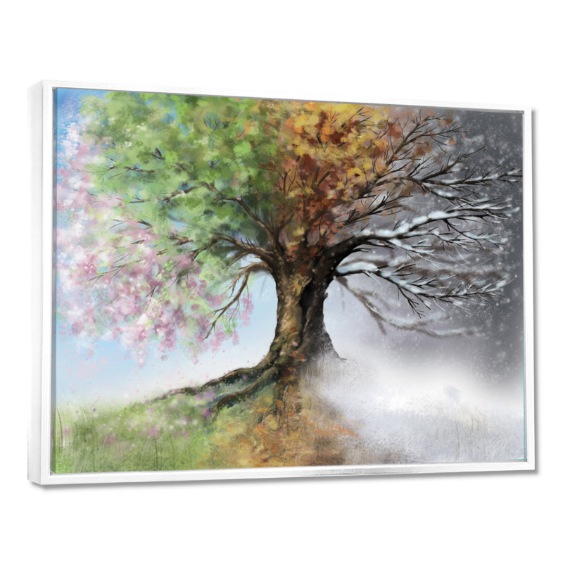 Arbre sur toile, impression de nature quatre saisons - Arbre avec quatre saisons, H 16 po x l 32 po, Blanc