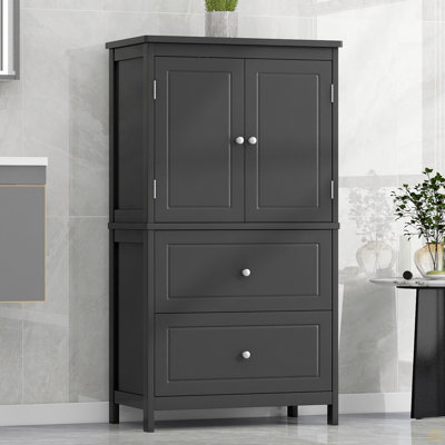 Bathroom Storage Cabinet, Cabinet with Two Doors and Drawers, Adjustable Shelf