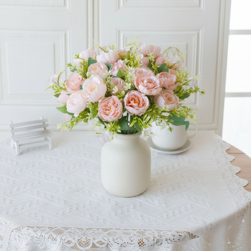 Bouquet de fleurs de pivoines artificielles, ensemble de 4 fausses fleurs de 13 pouces avec verdure pour décoration de vase de mariage