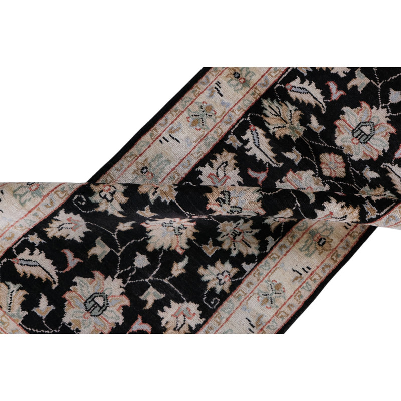 High-Quality Hand-Knotted Black And Beige Area Rug