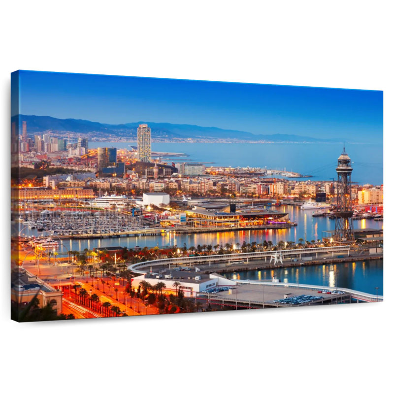 Sireci Barcelona Port At Night, 26" H x 39" W