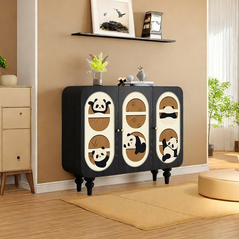 Modern panda pattern solid wood sideboard, Black