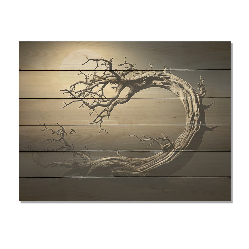 Art japonais sur bois de pin naturel, Bonsai, Japon, H 10 po x l 20 po