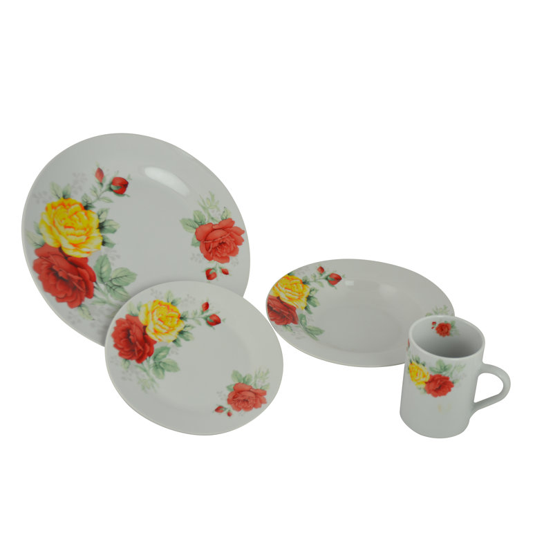 Service de table - Service pour 4 avec accents floraux roses
