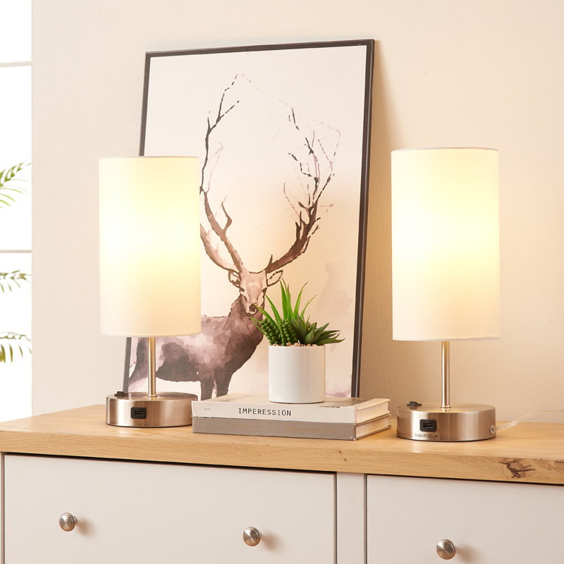 16" Metal Table Lamp Set with USB