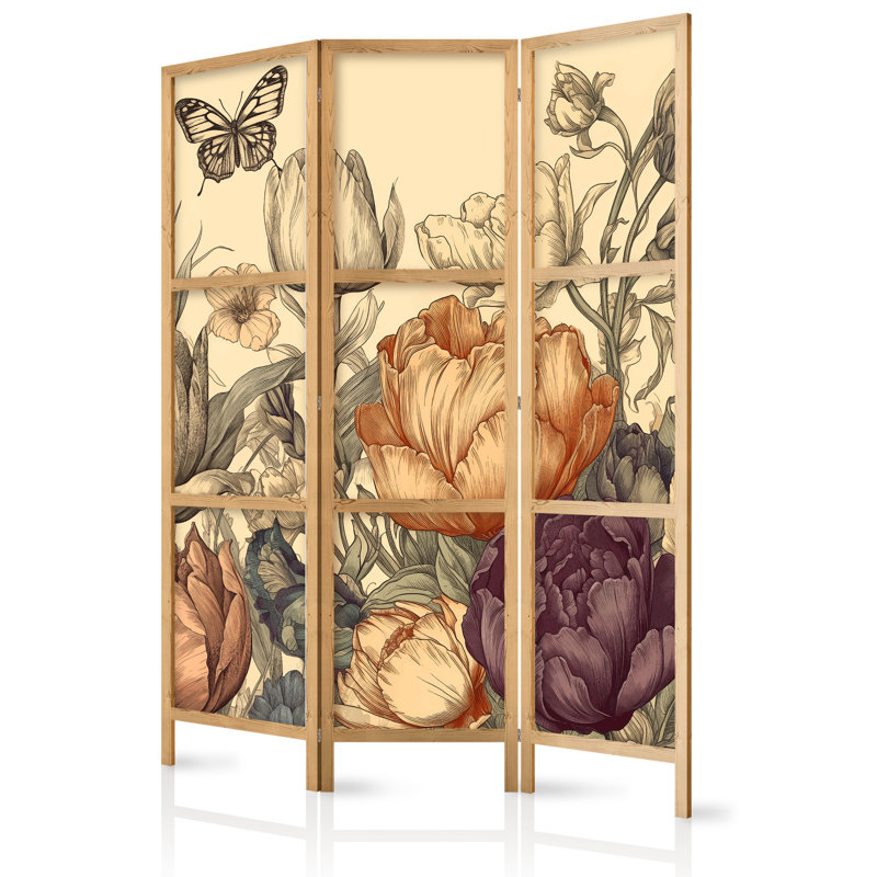171cm H Solid Wood Folding Room Divider, 171cm H x 135cm W x 1.2cm D, 3