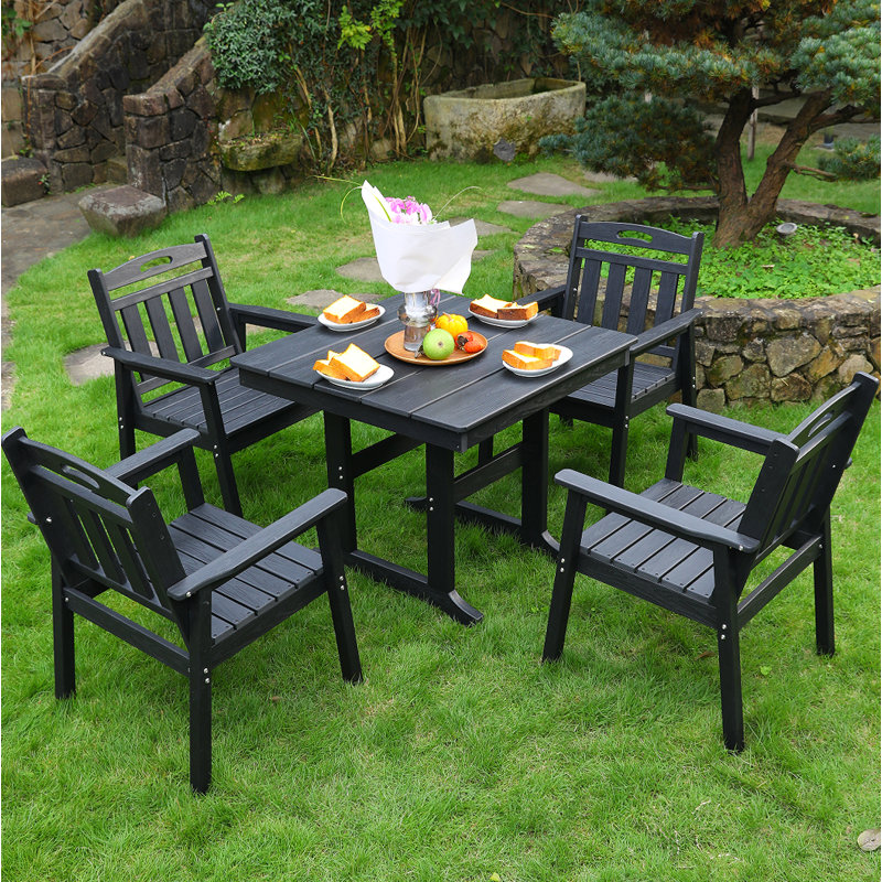 HDPE Outdoor Patio Dining Set, One Table And Four Chairs.The Outdoor Dining Furniture Has Sunshade Holes And Is Suitable.It Is Suitable For Lawns, Gardens, Backyards, And Pool Sides
