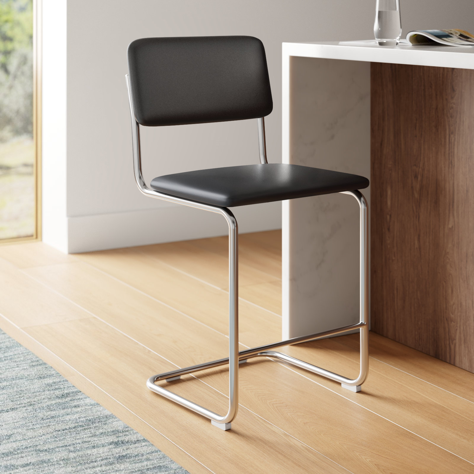 Walsh Vegan Leather Bar & Counter Stool, Midnight Black Vegan Leather, Counter Stool (24” Seat Height)