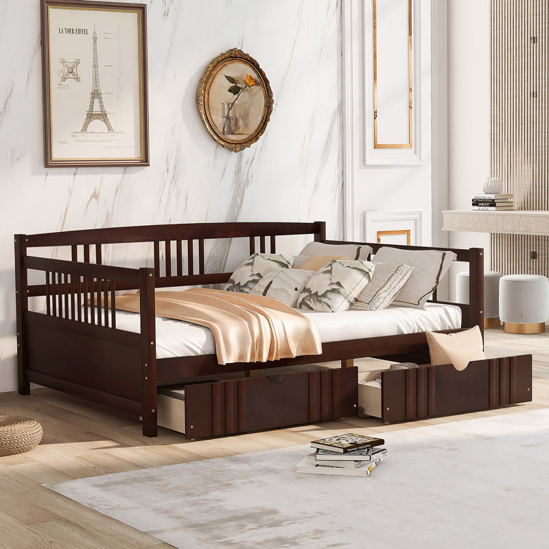 Daybed Wood Bed with Two Drawers, Espresso