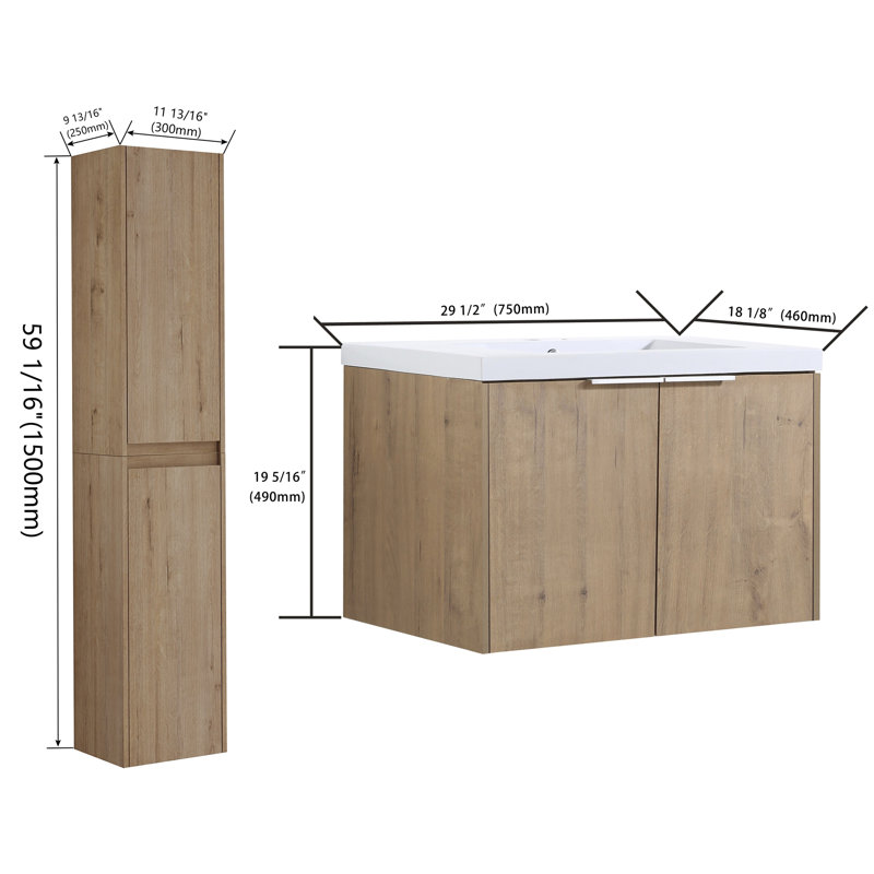 Meuble-lavabo mural 30 po avec lavabo et armoire latérale 30 po