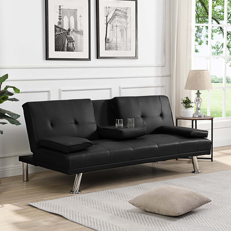 Jocalynn Upholstered 66.1'' Sleeper Sofa, Black Faux Leather
