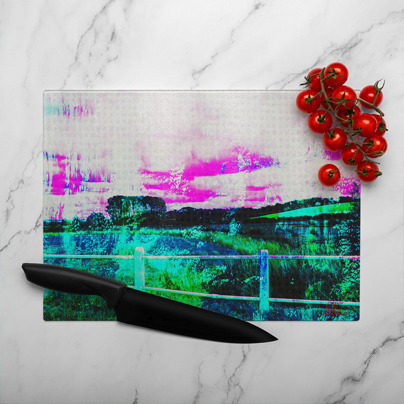 Fluorescent Countryside Glass Chopping Board, 40cm L x 28cm W