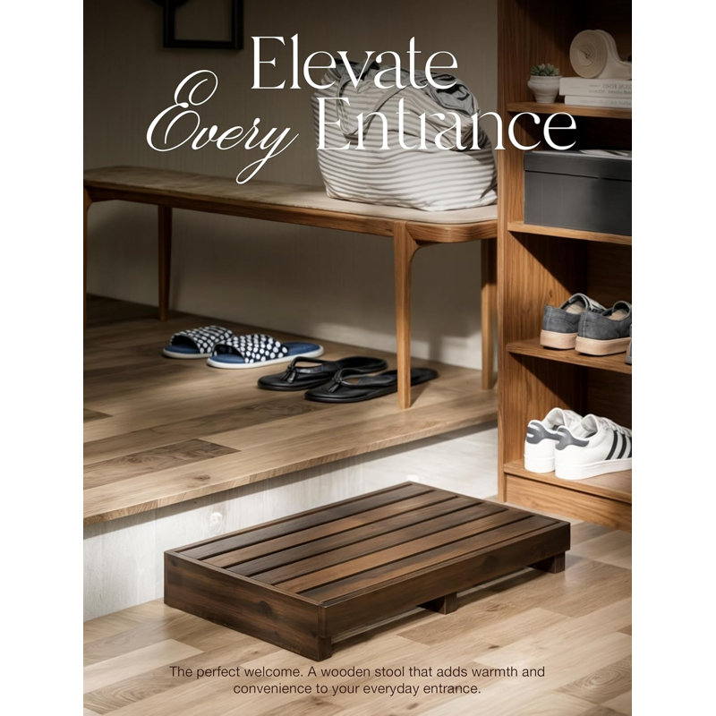3.5" One Step Stool for Elderly, Acacia Wood High Riser Step Stool for Bed