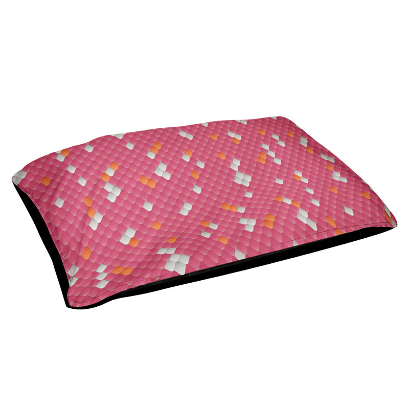 Coussin de lit pour chien à échelles serpent Byrge, Moyen (H 6,5 po x l 40 po x P 30 po), Rose / Orange, Polyester