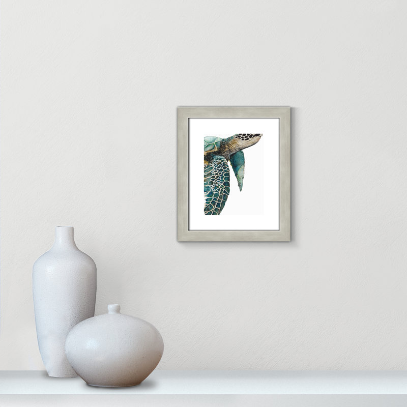 Grande tortue de mer - reproduction de cadre photo, H 15,5 po x l 13,5 po x P 1,25 po, Cadre argent chaud