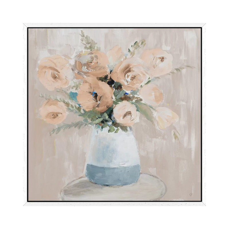 Neutral Peonies 1 Piece Painting on Canvas, 93.98 cm H x 93.98 cm W, White Framed