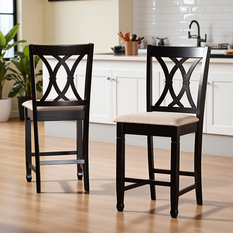 Upholstered Counter Stool with Solid Wood Frame, Espresso Brown, Sand, Counter Stool (25” Seat Height)