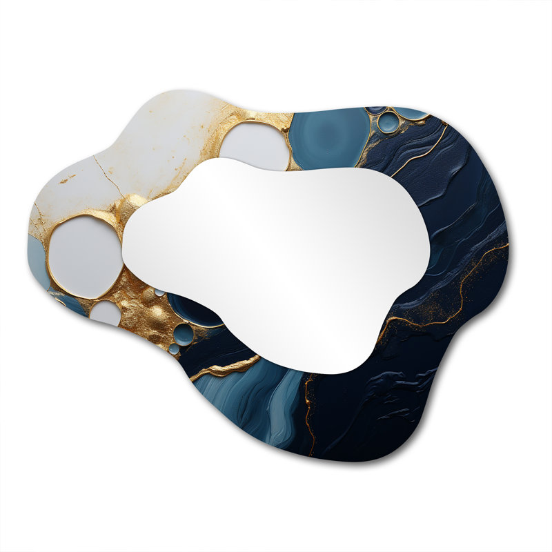 Gold and blue marble essence magic I - Marble Asymmetrical Wall Mirror, Gold Cloud Decorative Mirror, Printed Metal Art