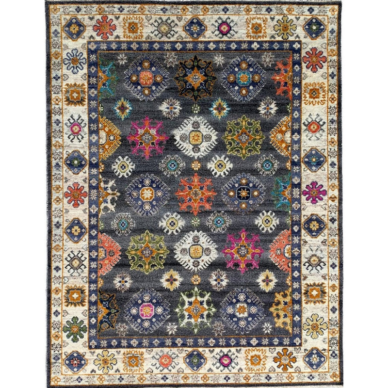 Gray Hand-Knotted Wool Floral Constellation Classic Traditional Modern Contemporary Carpet Rug, 6' x 9'