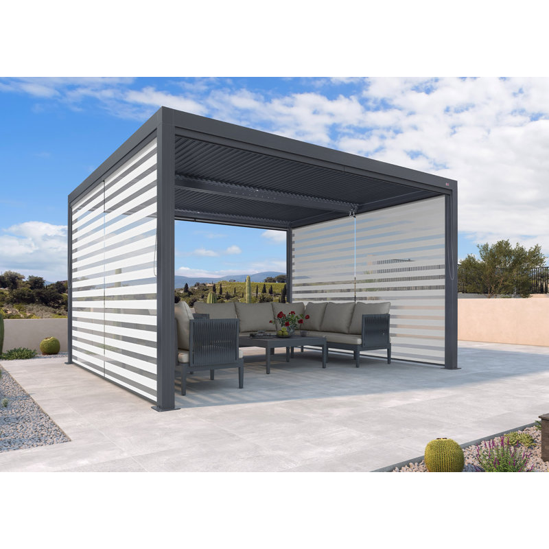 13 pi. L 10 pi. Pergola en aluminium avec abat-jour roulant, 2 côtés courts