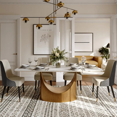 HOBART 7 Pieces Modern Dining Table Sets For 6, Sintered Stone Dining Table With 6 Chairs, Rectangular Dining Room Sets