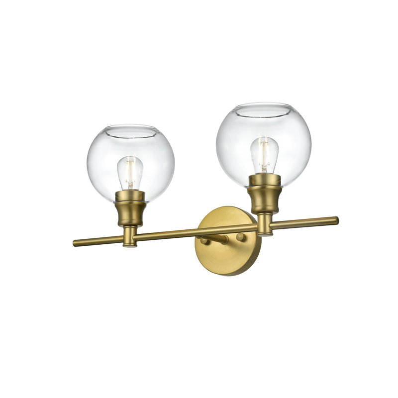 Applique murale Collier en or satiné et verre clair, Clair, H 10 po x l 8 po x P 19 po, Deux lumières