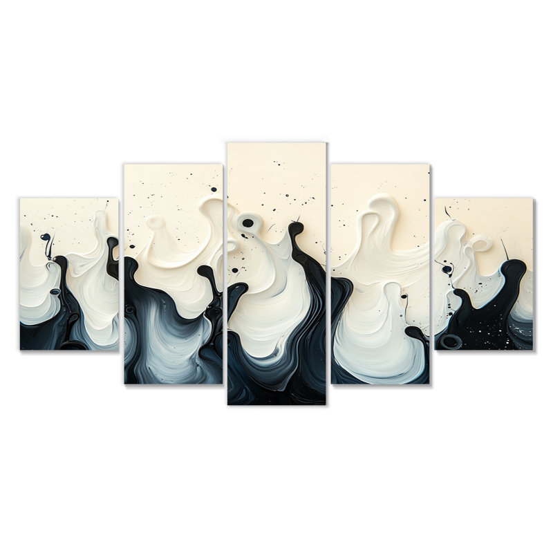 Vague noire volcanique rythmique III - goutte peinture murale - ensemble d'art moderne