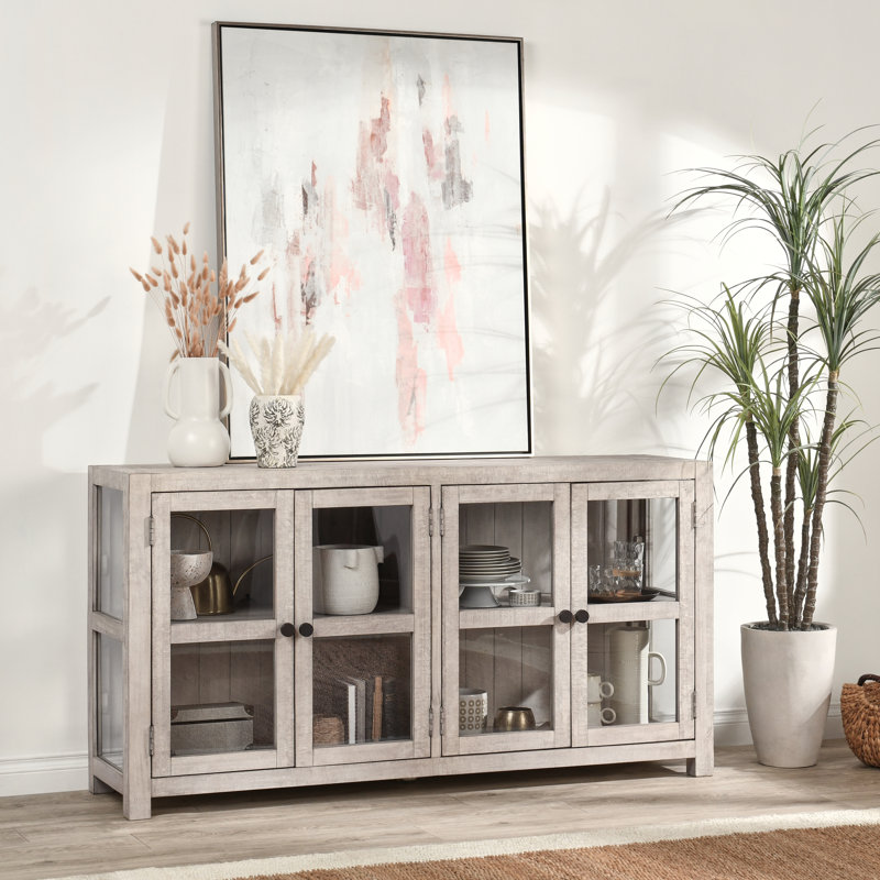 Buffet en bois massif de 68 po Delphine, Ivoire délavé