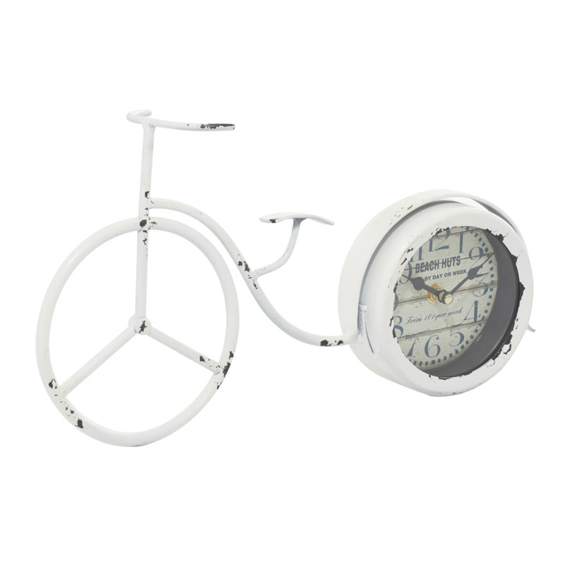 Analog Metal Mechanical Tabletop Clock in White
