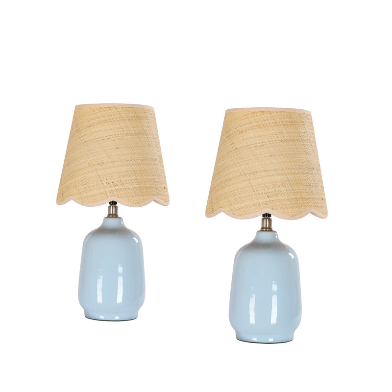 Kokenos Ceramic Table Lamp With Scallop Shade, Light Blue
