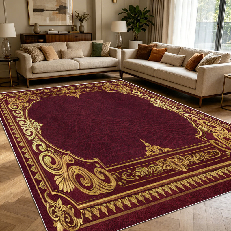 1PC Vintage Burgundy Gold Ornate Filigree Royal area rugs for Living Room, Soft and Comfortable, Suitable for all seasons, easy-to-maintain, machine washable Indoor floor mat, Under Table Farmhouse suitable for dining room, bedroom, kitchen,