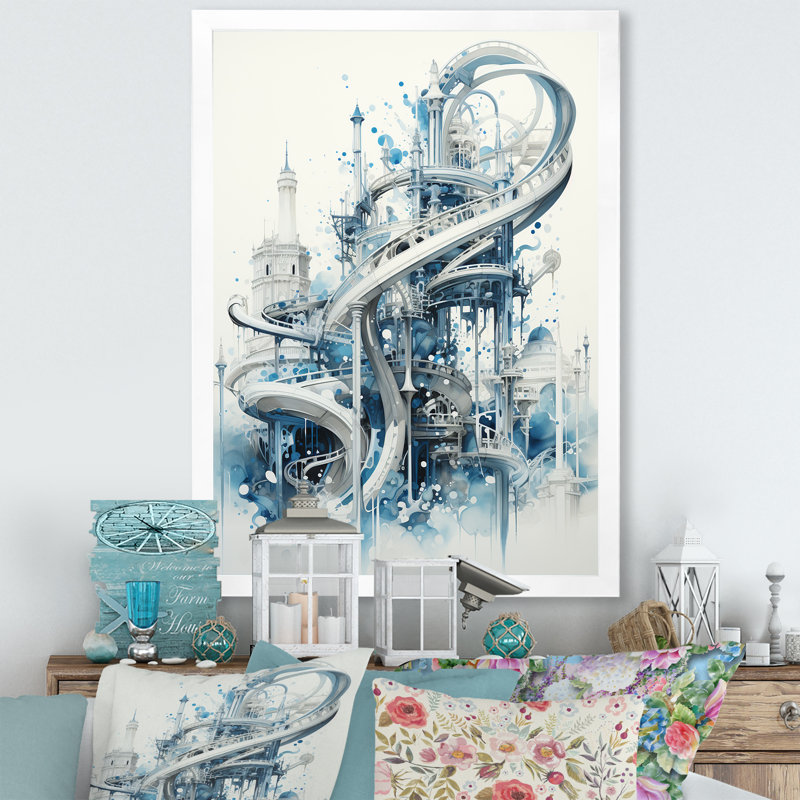 Rollercoaster Gravitys Dance - Cityscapes Wall Art Living Room, H 32 po x l 24 po x P 1 po, Cadre photo blanc
