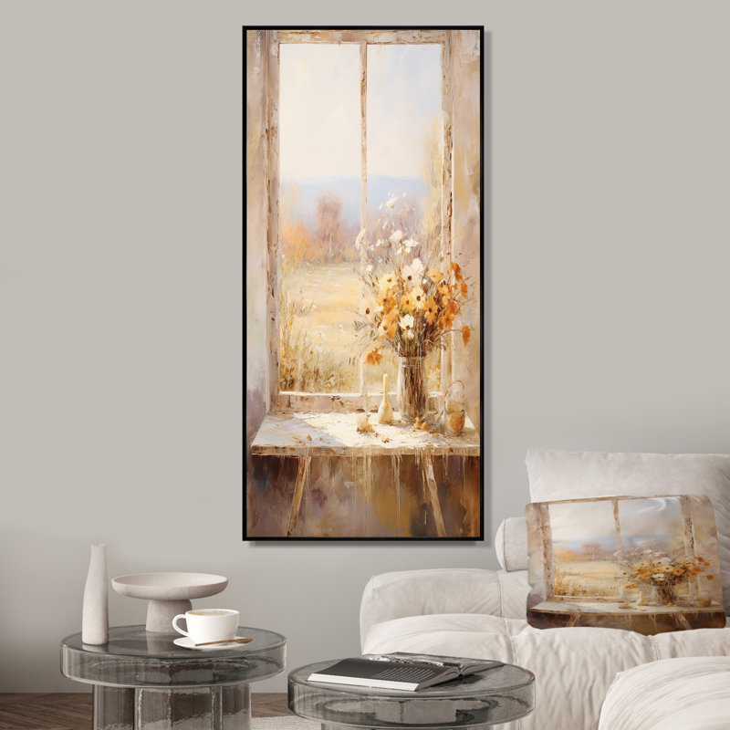 Art floral rétro sur les prairies, vue de fenêtre 6 - prairie, Cadre flottant noir, 40" H x 30" W
