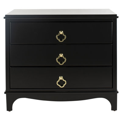 Contemporary Velasco 32'' W Nightstand – Bedroom Chest with 3 Pullout Drawers & Chic Quatrefoil Pull