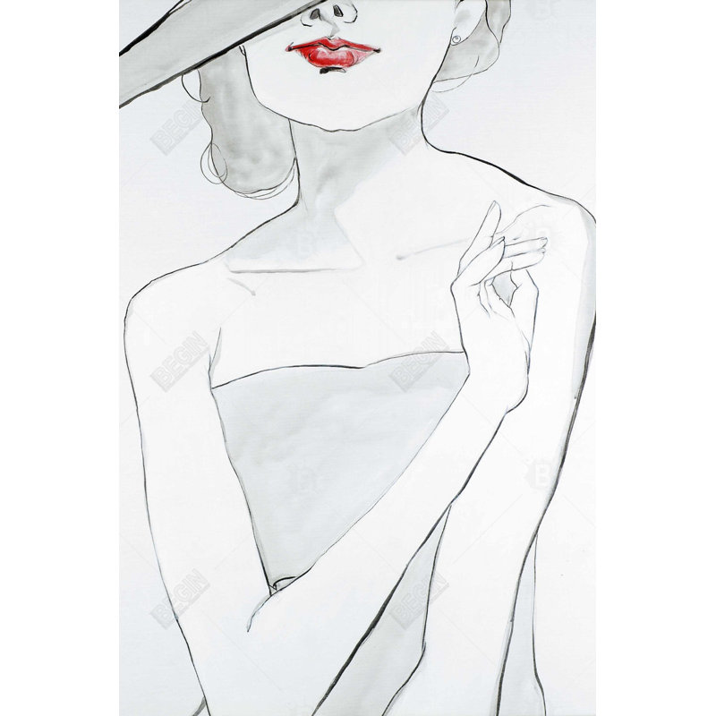 "Femme au chapeau" sur toile, H 36 po x l 24 po