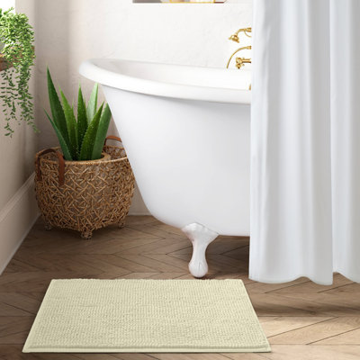 Soft Chenille Microfiber Non-Slip Bath Mat | Ultra Absorbent Machine Washable Bathroom Rug for Shower, Bath & Ensuite