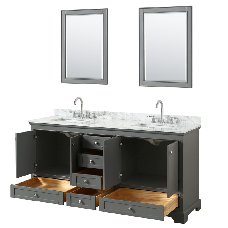 Ensemble de meuble-lavabo double 72 "avec miroir Deborah, Gris foncé, Noir mat