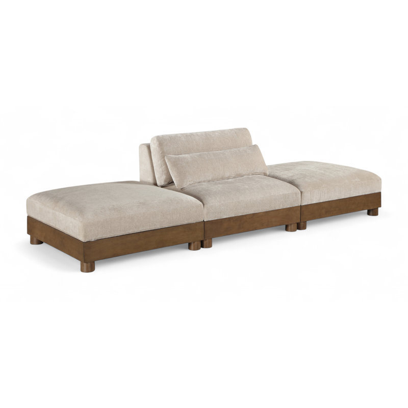 Canapé modulaire 3 pièces en tissu chenille 120 po Turin, Taupe, Brun