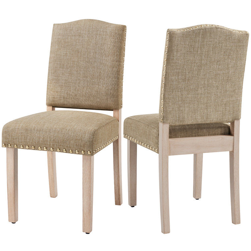 color 50.5cm H Rubberwood Leg Upholstered Side Chair, Khaki