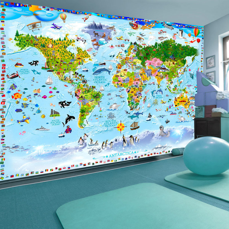 World Map for Kids Semi-Gloss Paste the Wall Mural, 400 cm x 280 cm