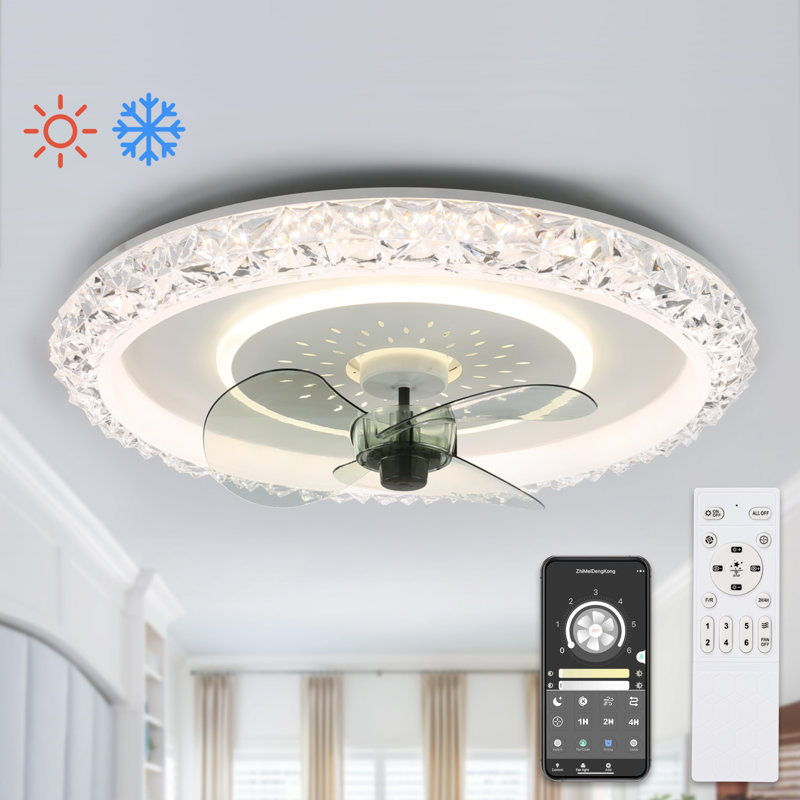 Ventilateur de plafond 19 po encastré avec lumières et télécommande, Fandelier intelligent à 6 vitesses