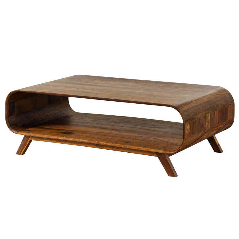 Solid Wood Four Leg Coffee Table with Storage, Tan