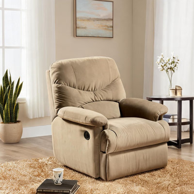 Fauteuil inclinable mural avec accoudoirs coussinés, revêtement en microfibre et mouvement manuel pour le confort du salon